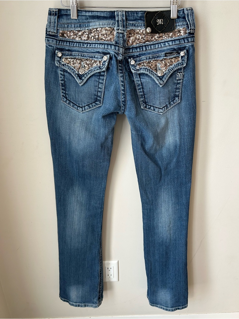 Y2K Miss Me Sequin Bling Bootcut Jeans Size 29 McBling Western Low Rise